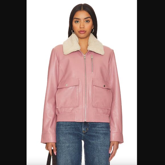 Lamarque Klemence Bomber Leather Jacket, 100% Lamb Leather, Mauve Pink, Size XS - Picture 3 of 14